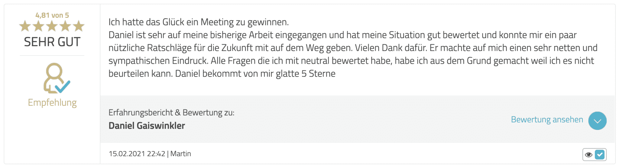 Martin Coaching Gewinner Feedback