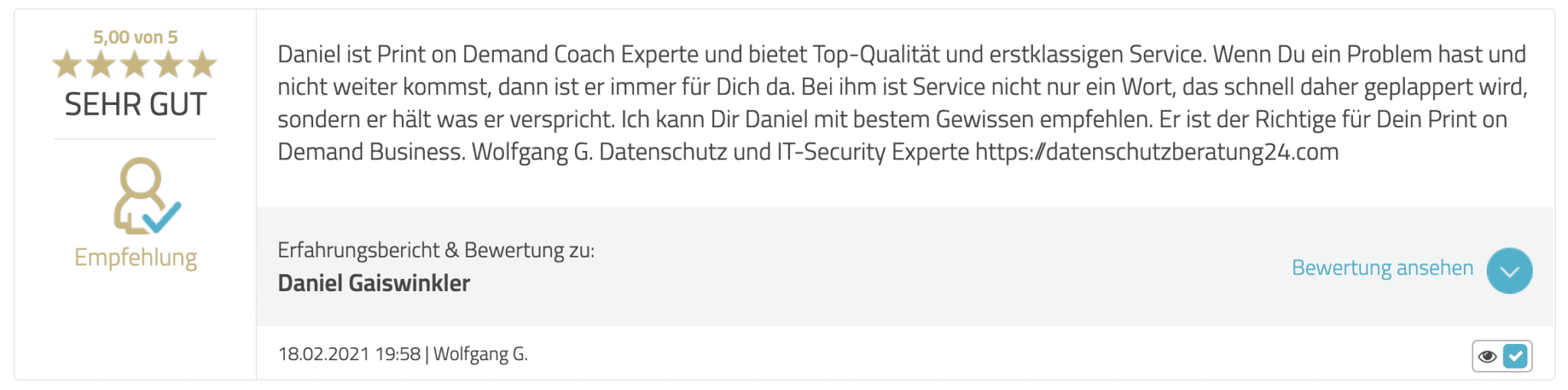 Wolfgang G Datenschutzberatung24.com Feedback
